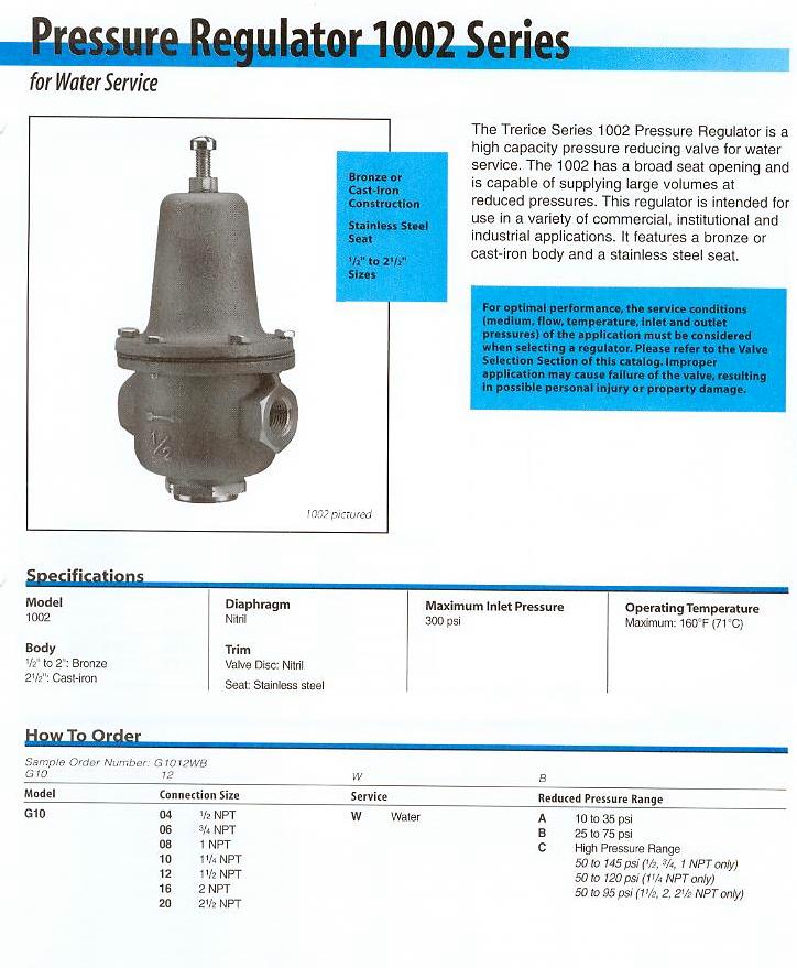 Trerice Pressure Regulator Product Specifications