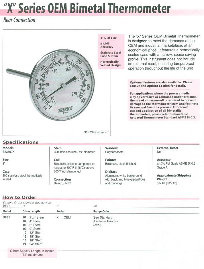 B83100x Bi-Metal Thermometer Product Specifications